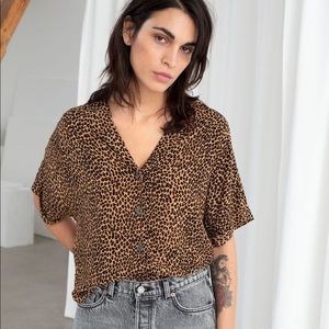 & Other Stories leopard button-up cropped blouse